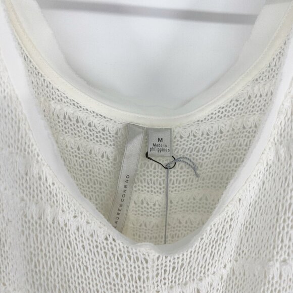 LC Lauren Conrad Top Stripe Ivory Sleeveless Knit Crochet Tank NWT - Picture 3 of 8